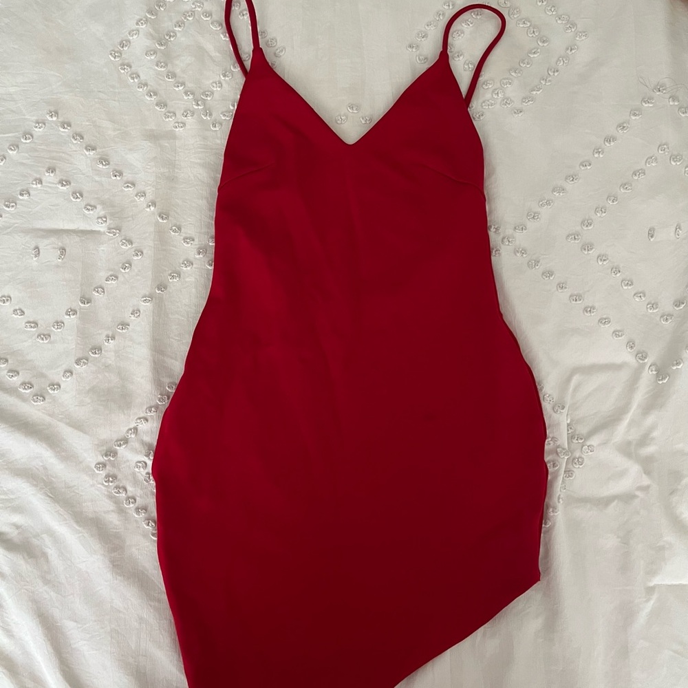 Tobi Asymmetrical Red Spaghetti Strap Dress